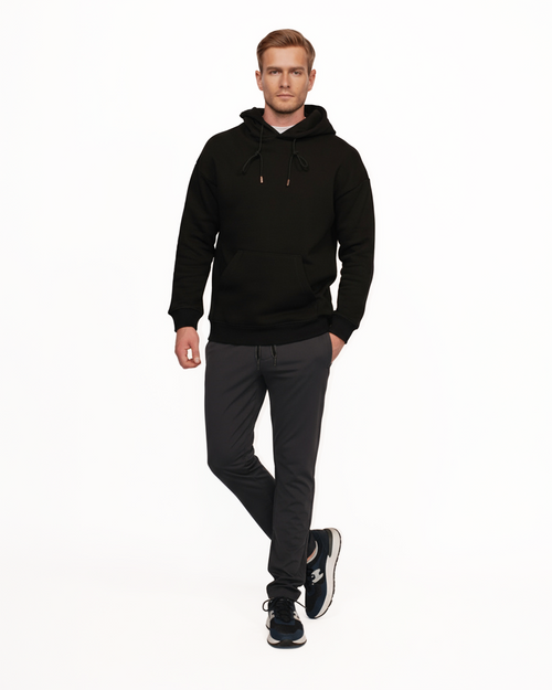 Heavy Plain Pocket Logo Hoodie - Black