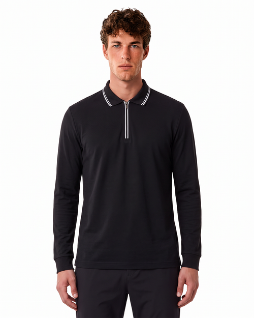 Luxe Long Sleeve Polo - Black