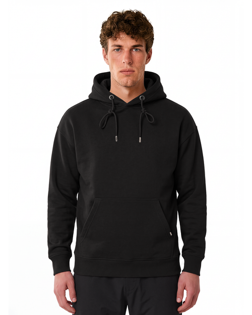 Heavy Plain Pocket Logo Hoodie - Black