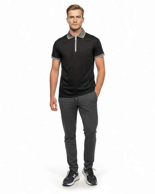 Luxe Quarter Zip Polo - Black