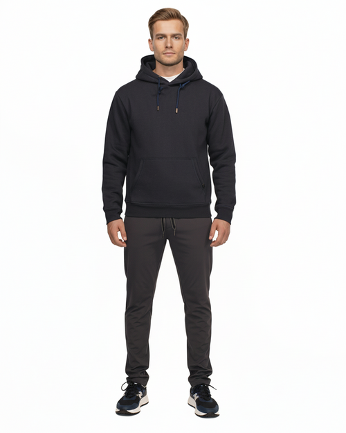 Sudadera con capucha y logo de bolsillo liso pesado - Azul marino