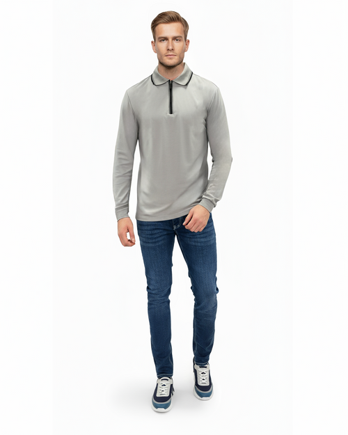 Luxe Long Sleeve Polo - Grey