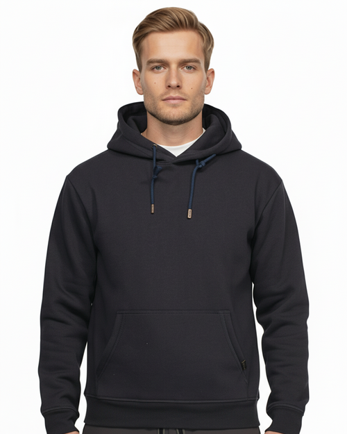 Sudadera con capucha y logo de bolsillo liso pesado - Azul marino