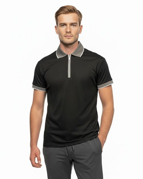 Luxe Quarter Zip Polo - Black