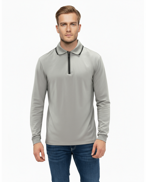 Luxe Long Sleeve Polo - Grey